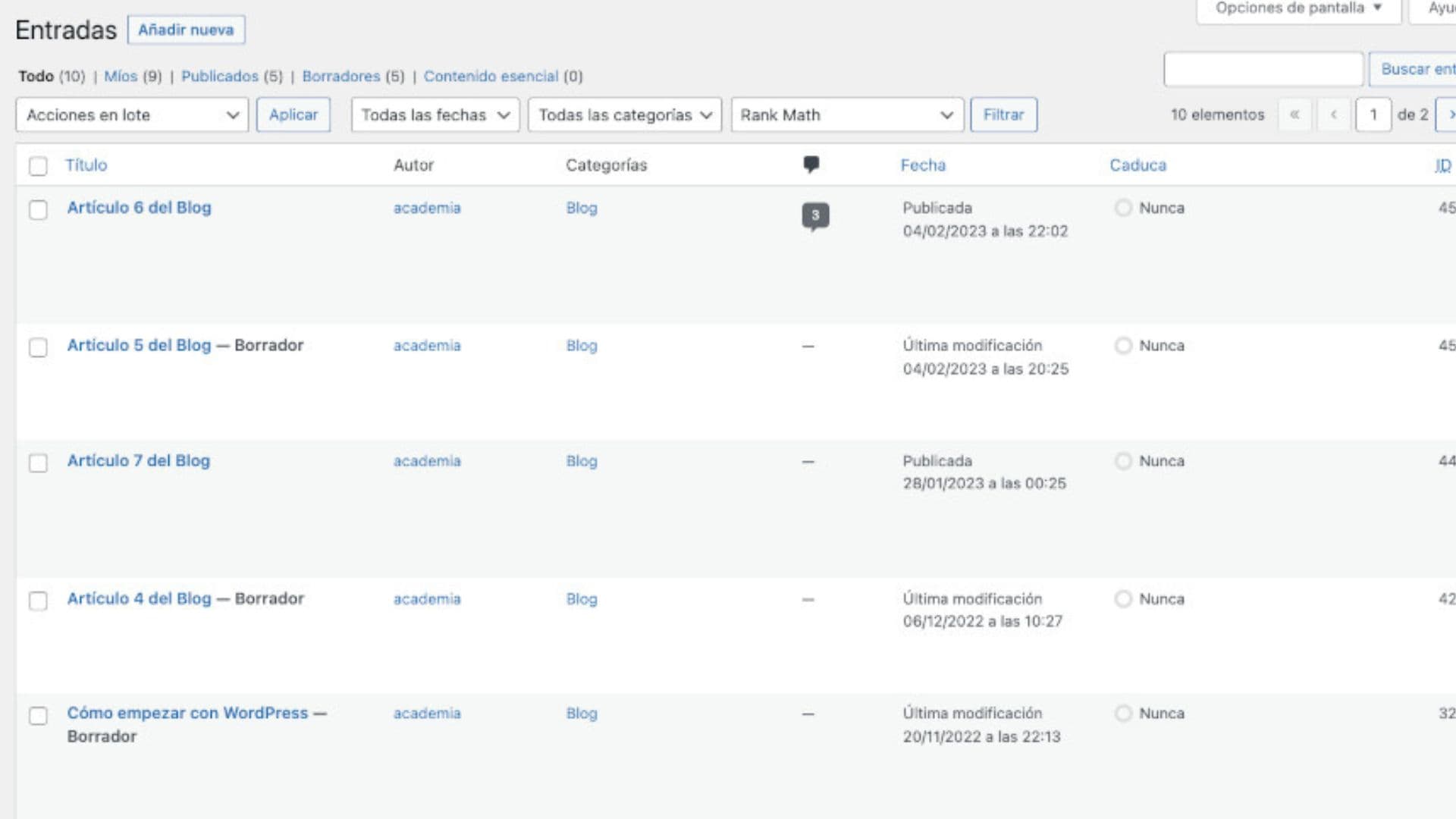 Página de contacto en WordPress