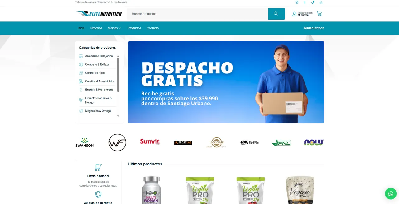 Vista del proyecto Elitenutrition